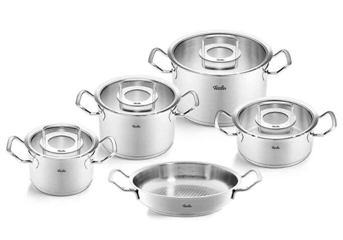 Fissler Pure Profi pannenset met serveerpan en glasdeksels rvs 5-delig